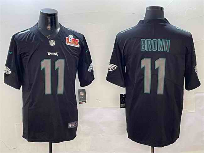 Men's Philadelphia Eagles #11 A.J. Brown Black 2025 Super Bowl LIX Patch Impact Vapor Untouchable Limited Stitched Football Jersey